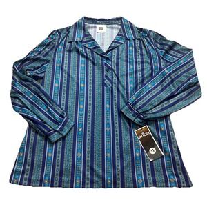 Vtg Nikki Women's Button Up Blouse Retro Blue NOS Size 38